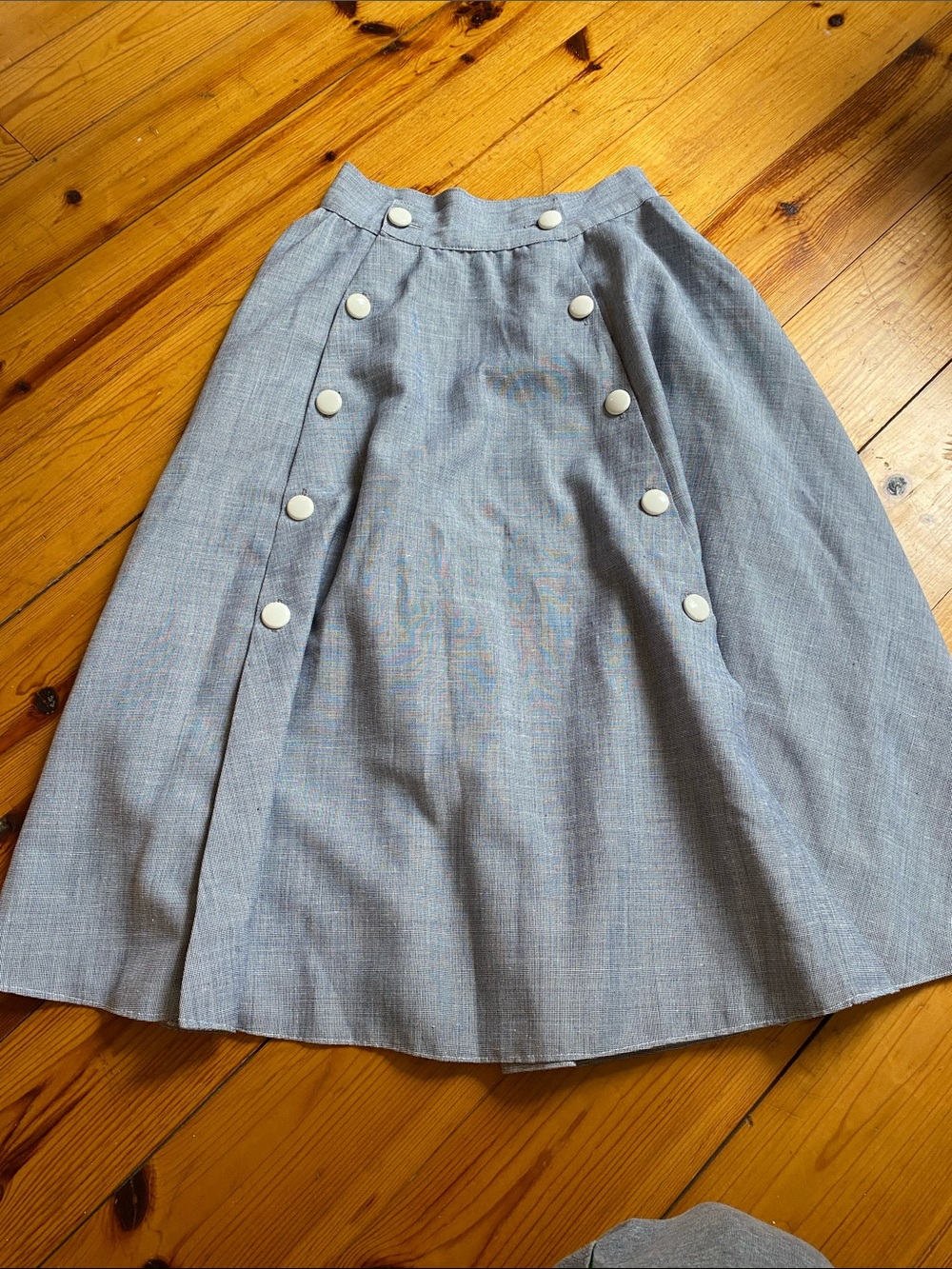 Made in France classic A-Line Light Blue Button-Detail Skirt